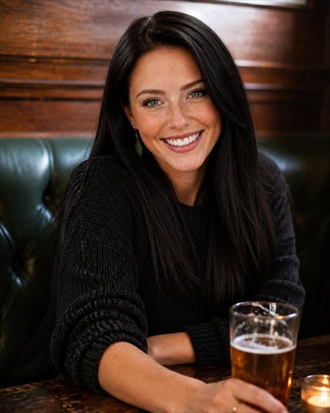 Ryanne Flynn seated in a pub booth